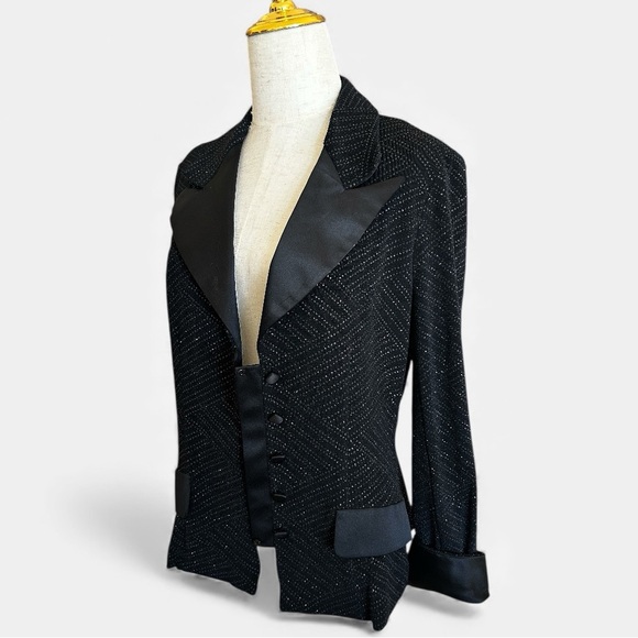Alex Evenings Vintage 80s 90s Tuxedo Jacket Textured Sparkling Black Size Small - Picture 5 of 11